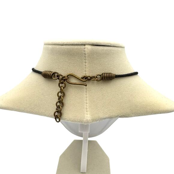 Brass Tone Spike Pins Leather Cord Statement Bib Necklace Unbranded Egyptian - Picture 5 of 8